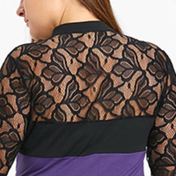  Plus Size Sheer Dip Hem Gothic Top - Purple - Picture 5 of 8